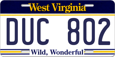 WV license plate DUC802