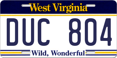 WV license plate DUC804