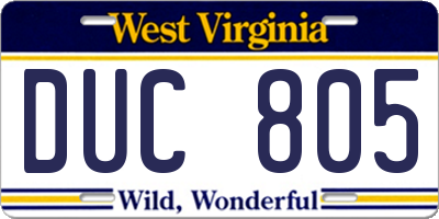WV license plate DUC805