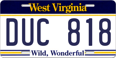 WV license plate DUC818
