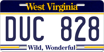 WV license plate DUC828