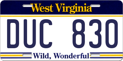 WV license plate DUC830