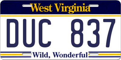 WV license plate DUC837