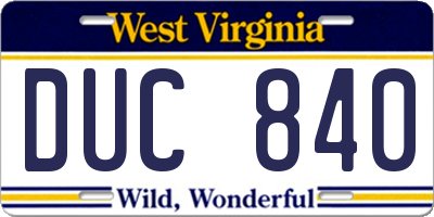 WV license plate DUC840