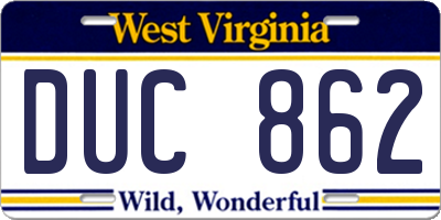 WV license plate DUC862