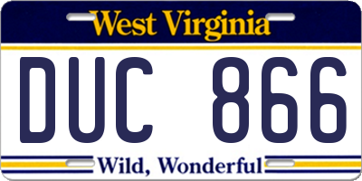 WV license plate DUC866