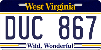 WV license plate DUC867