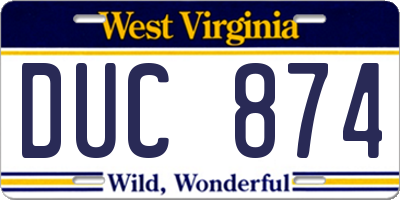 WV license plate DUC874