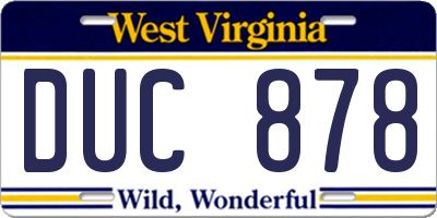WV license plate DUC878