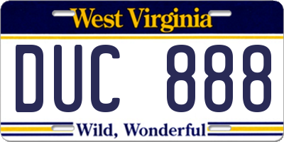 WV license plate DUC888