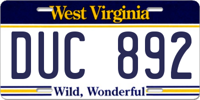 WV license plate DUC892