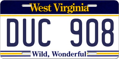 WV license plate DUC908