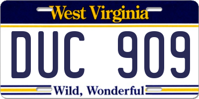 WV license plate DUC909