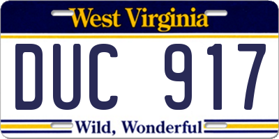 WV license plate DUC917