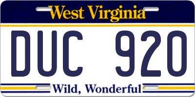 WV license plate DUC920