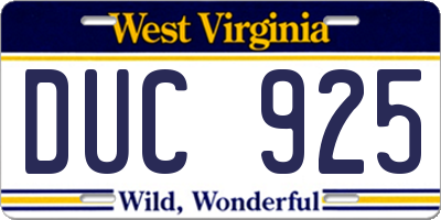 WV license plate DUC925