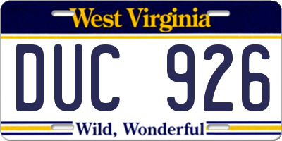 WV license plate DUC926