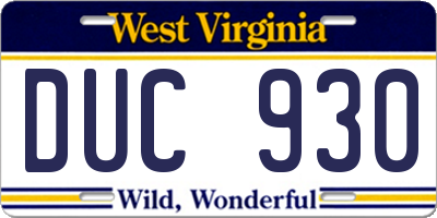 WV license plate DUC930