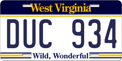 WV license plate DUC934