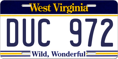WV license plate DUC972