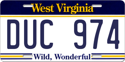 WV license plate DUC974