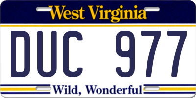 WV license plate DUC977