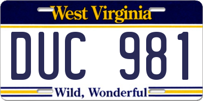WV license plate DUC981