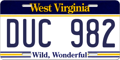 WV license plate DUC982