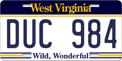 WV license plate DUC984