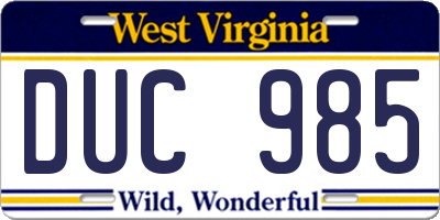 WV license plate DUC985