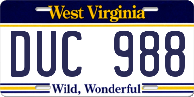WV license plate DUC988