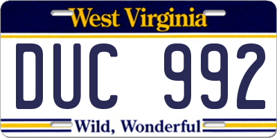WV license plate DUC992