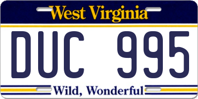 WV license plate DUC995