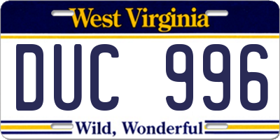 WV license plate DUC996