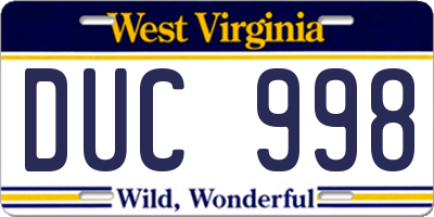 WV license plate DUC998