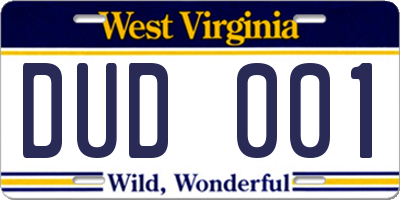 WV license plate DUD001