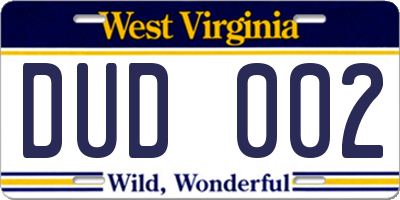 WV license plate DUD002