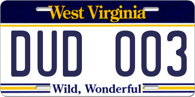 WV license plate DUD003