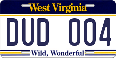 WV license plate DUD004