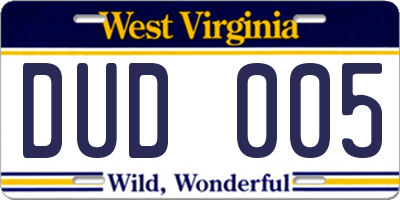 WV license plate DUD005