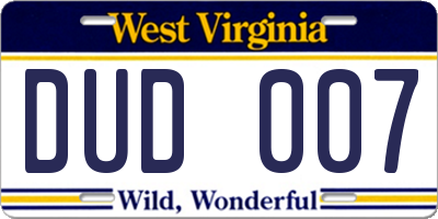 WV license plate DUD007
