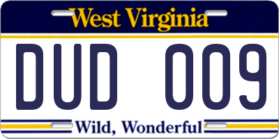 WV license plate DUD009