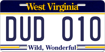 WV license plate DUD010