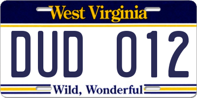 WV license plate DUD012