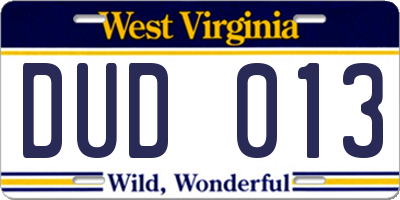 WV license plate DUD013