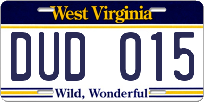 WV license plate DUD015