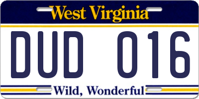 WV license plate DUD016