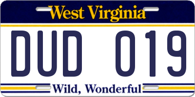 WV license plate DUD019