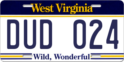 WV license plate DUD024