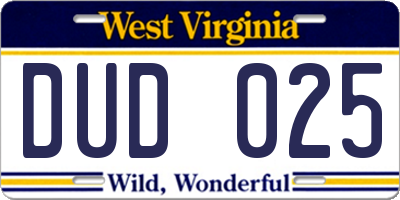 WV license plate DUD025